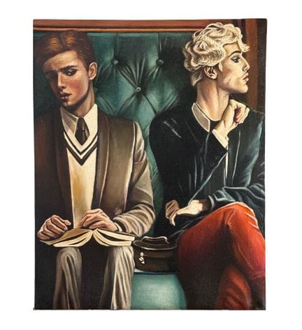 匿名
布面油画，20世纪作品，意大利画派，描绘了两名旅人。尺寸：40 × 50 厘米。作者不详。作品