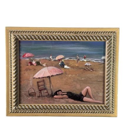 匿名
帆布板上的油画，20 世纪意大利画派，描绘了一幅有浴客的海岸风光。包括画框在内的尺寸：51x4
