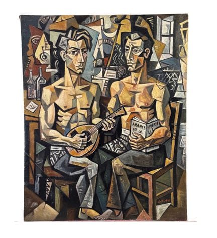未知签名
油画，画布贴于木板上，20世纪作品，意大利画派，描绘了两名男性人物。尺寸：41×51厘米。