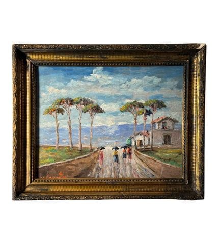 安东尼奥-坎纳塔
小画板油画，20 世纪意大利画派，描绘郊区景色和人物。包括画框在内的整体尺寸：39