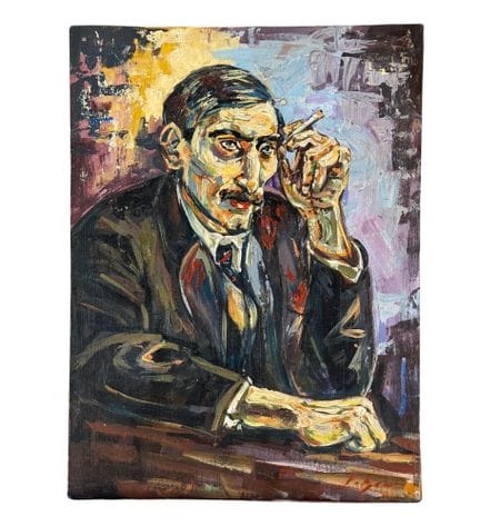 署名不详
木板油画，20世纪作品，意大利画派，描绘一名男性人物。尺寸：30 x 40 厘米。右下角有