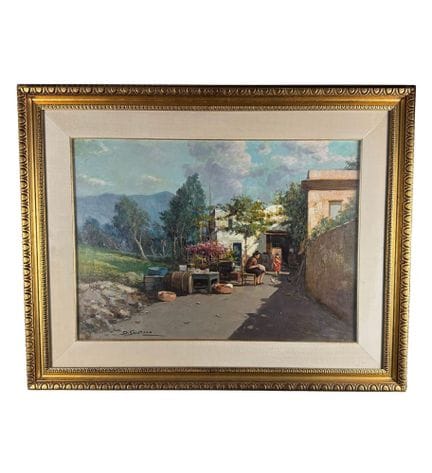 桑托罗
布面油画，20 世纪意大利画派，描绘有人物的山景。包括画框在内的尺寸：74x94 厘米。内框