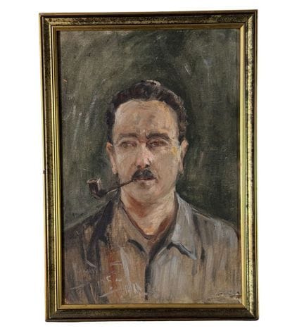 签名不明
纸板油画，20 世纪意大利画派，描绘一个叼着烟斗的男人的肖像。包括画框在内的尺寸：34 ×
