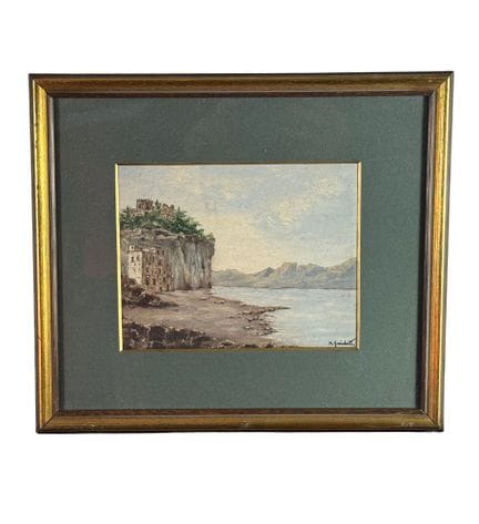 M.吉奈蒂
木板油画，20 世纪意大利画派，描绘有河流的山景。包括画框在内的尺寸：35x31 厘米。