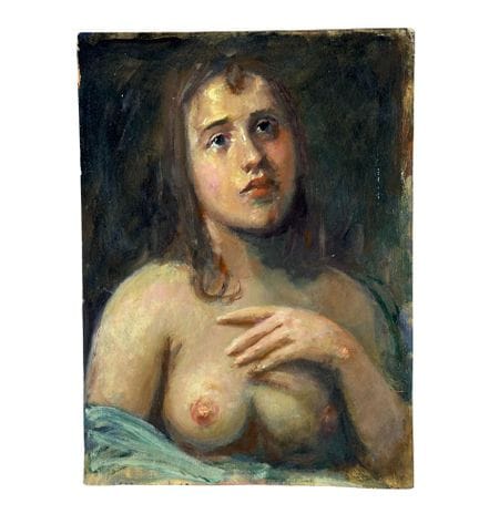 ANONIMO 木板油画，20 世纪意大利画派，描绘一位女性裸体。尺寸：37.5x27.5 厘米。艺