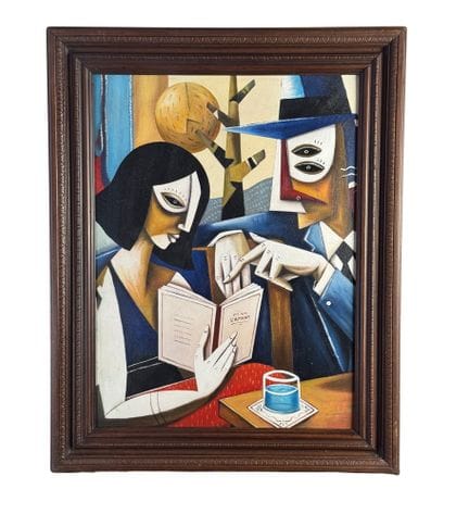匿名
纸板油画，20世纪，意大利画派，描绘了两个人物（立体主义风格）。含画框尺寸：56 × 70 厘