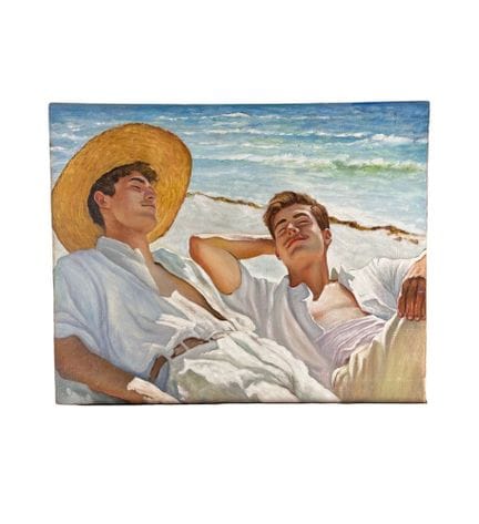 匿名
20世纪意大利画派油画，画布作品，描绘了海边的三个人物。尺寸：50 x 40 厘米。作者不详。