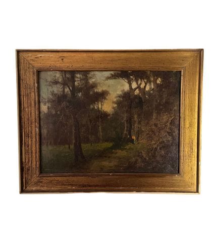 签名不明
画板油画，20 世纪意大利画派，描绘林间风景。包括画框在内的尺寸：85x67 厘米。内框尺