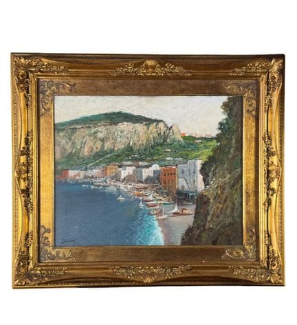 文森佐-拉里基亚
板上油画，20 世纪意大利画派，描绘卡普里岛。包括画框在内的尺寸：72x62 厘米