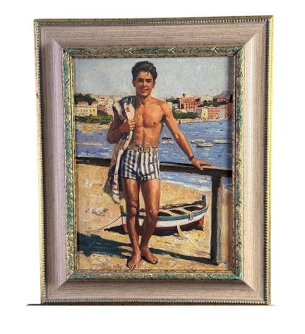 匿名
布面油画，20世纪，意大利画派，描绘了一位海边的男性人物。含画框尺寸：43 x 53 厘米。画