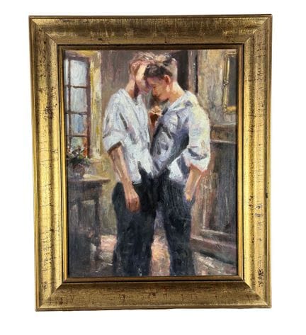 匿名
20世纪意大利画派油画，画布作品，描绘了两个人物。含画框尺寸：56x69 厘米。画框内尺寸：4