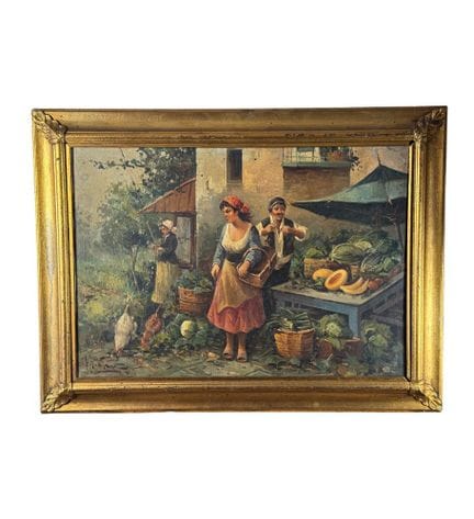 签名不明
布面油画，20 世纪意大利画派，描绘一位水果商。包括画框在内的尺寸：62x82.5 厘米。
