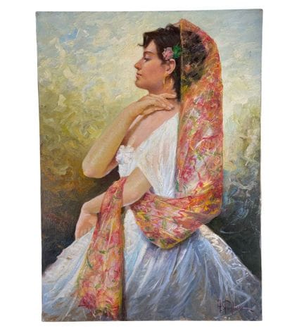 福图纳托-普格里耶
布面油画，20 世纪意大利画派，描绘一位西班牙模特的肖像。尺寸：50×70 厘米