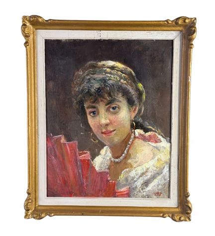 签名不明
板上油画，20 世纪，意大利画派，描绘一位年轻女性的肖像。包括画框在内的尺寸：51x61 