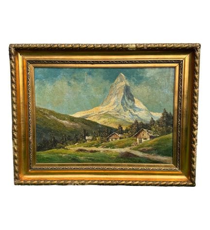 签名不明
布面油画，19 世纪，德国画派，描绘山景。包括画框在内的尺寸：98x128 厘米。画框内尺