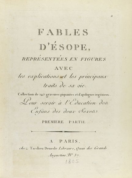 Vers 1810  
 LIVRE.  
 (LITTÉRATURE - FABULES).  
