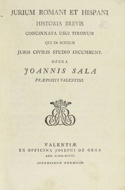 1798.  
 LIBRO.  
 (DERECHO).  
 SALA, JOANNIS:.  