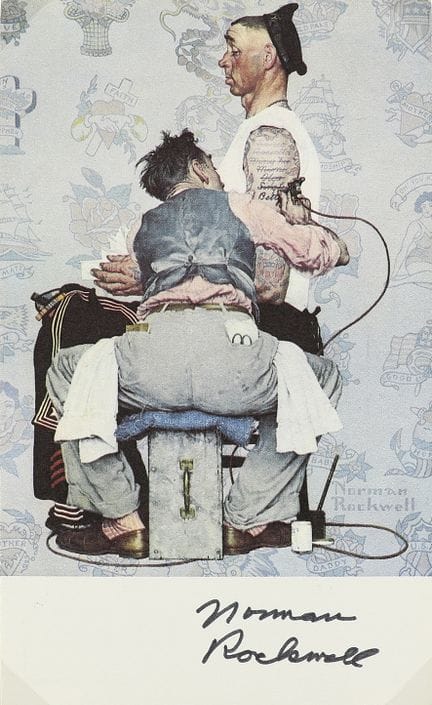 约1960年  
 手稿。  
 诺曼·洛克威尔亲笔签名的明信片。  
 这张采用胶印工艺复制的明信