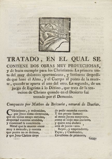 1760-70年。  
 小册子。  
 （街头文学）。  
 马特奥·德·布里苏埃拉：  
 论著