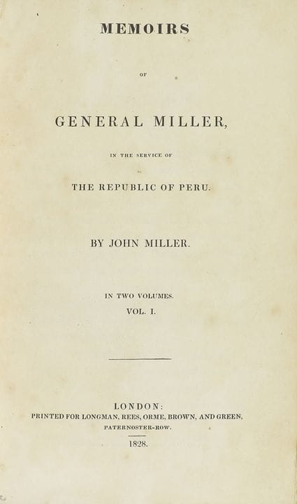 1828.  
 LIVRE.  
 (HISTOIRE - PÉROU).  
 MILLER, 