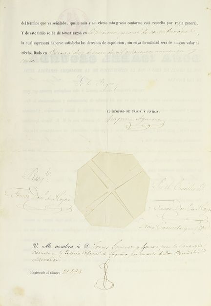 1855年。  
 手稿。  
 （皇家签名）。  
 致卡拉奥拉主教的文件。  
 手写与印刷结合
