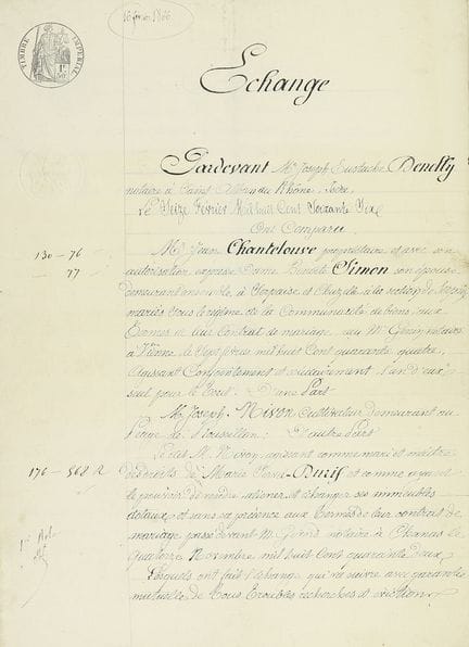 1866年。  
 手稿。  
 两份经公证人公证的法语文件。  
 一份由两人于法国圣阿尔班-杜-