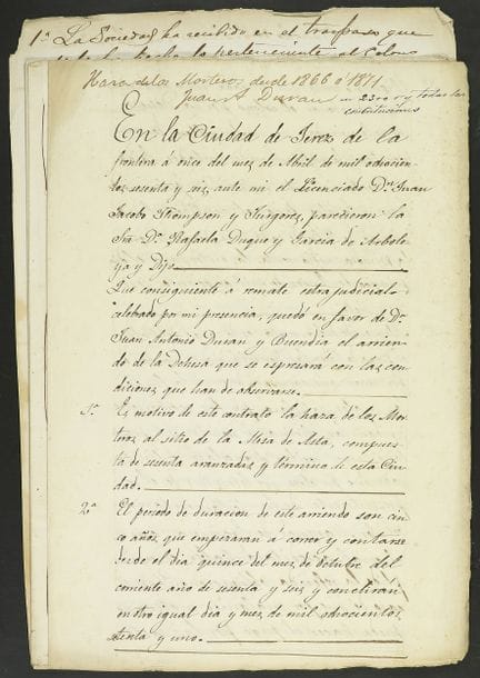 1876年。  
 手稿。  
 （赫雷斯-德-拉-弗龙特拉）。  
 于赫雷斯-德-拉-弗龙特拉签