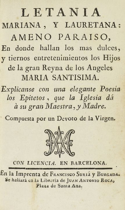 Vers 1790  
 LIVRE.  
 (MARIANISME).  
 LITANIE MA