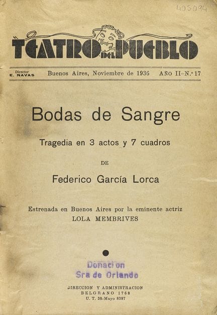 1936年。  
 书籍。  
 （文学-GEN 27）。  
 加西亚·洛尔卡，费德里科：  
 