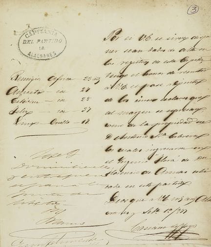1877年。  
 手稿。  
 （奴隶制）。  
 两份关于奴隶买卖和转让的文件。  
 两张手写