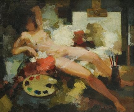 Mato Jurković (1945-), « Nu dans l'atelier », huil