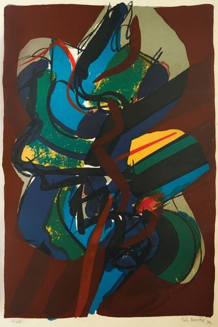 Edo Murtić (1921-2005), « Abstraction sur fond rou