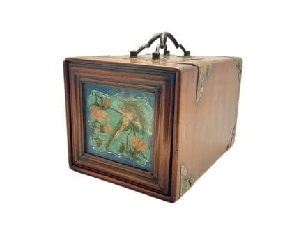 Ensemble de toilette en bois rare et verre peint, 