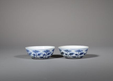Paire de tasses à motifs floraux bleus et blancs, 