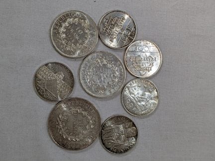 Francia. Set di monete d'argento composto da una m
