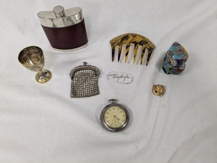 Set of display items made of metal, glass, and res