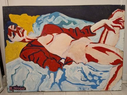 Raymond JEGOU "Donna sdraiata" Olio su tela, SBG. 
