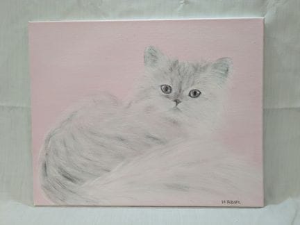 N. ROUX, "Gatto", olio su tela. 40x50 cm.