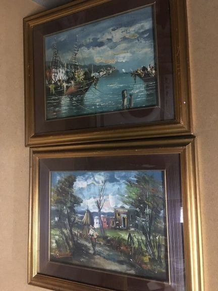 Coppia di oli su cartoncino raffiguranti: il porto
