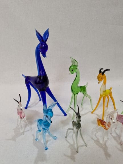 Set of blown-glass figurines depicting animals. 4 