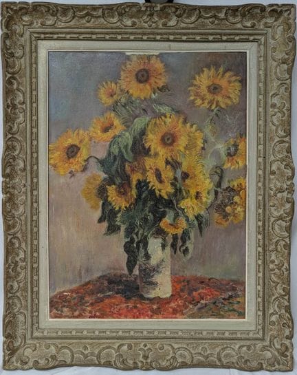 SCUOLA MODERNA - "Natura morta con girasoli", olio