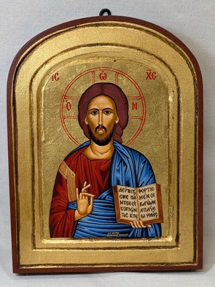 Icona in legno dipinto raffigurante Cristo. 25 x 1