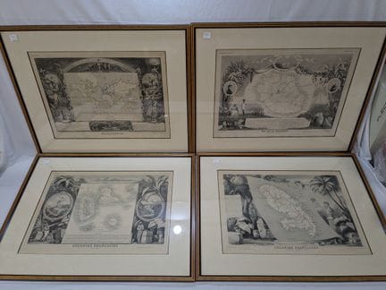 Set di 4 carte incise, raffiguranti i dipartimenti