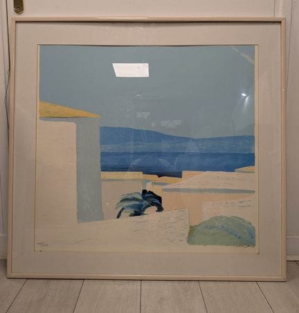 SCUOLA MODERNA. "Paesaggio marino", litografia a c