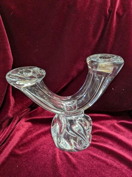 DAUM France. Crystal candlestick with two arms. 18