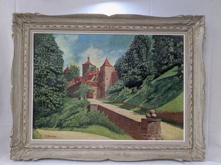 SCUOLA MODERNA. "Veduta di un castello". Olio su t