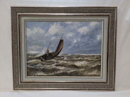 MACHICHI. "Barca a vela in mare". Olio su tavola. 