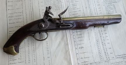 Rare pistolet à silex à canon de bronze de "packet