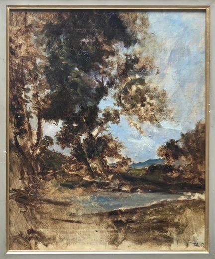 19世纪末法国画派。巴比松画派
池畔风景
布面油画，画作上带有签名缩写及“Theodore ROUS