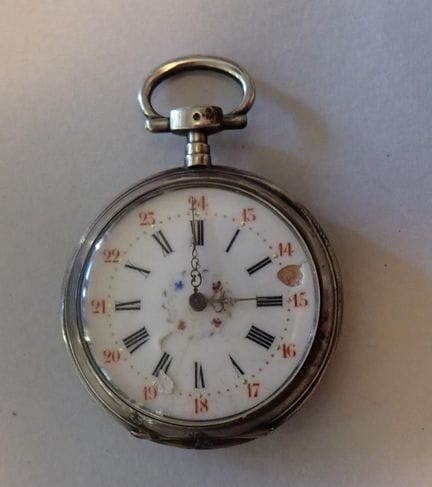 Taschenuhr aus Silber, emailliertes Zifferblatt mi